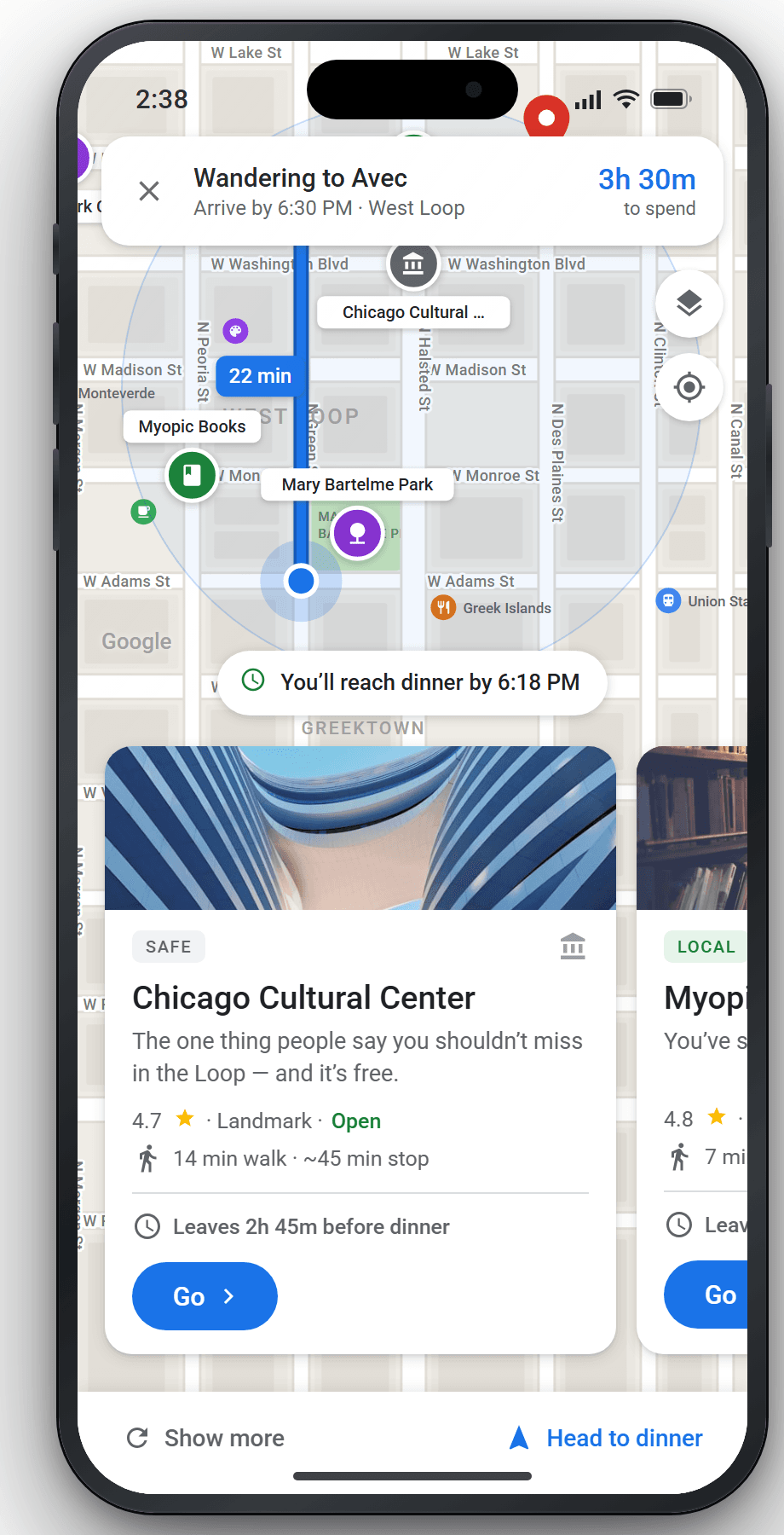 Wander offering Safe, Local, and Wildcard places to visit next.